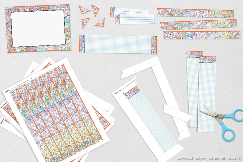 State Report kit print at home and cut out pieces Pieces in kit being cut out on a table