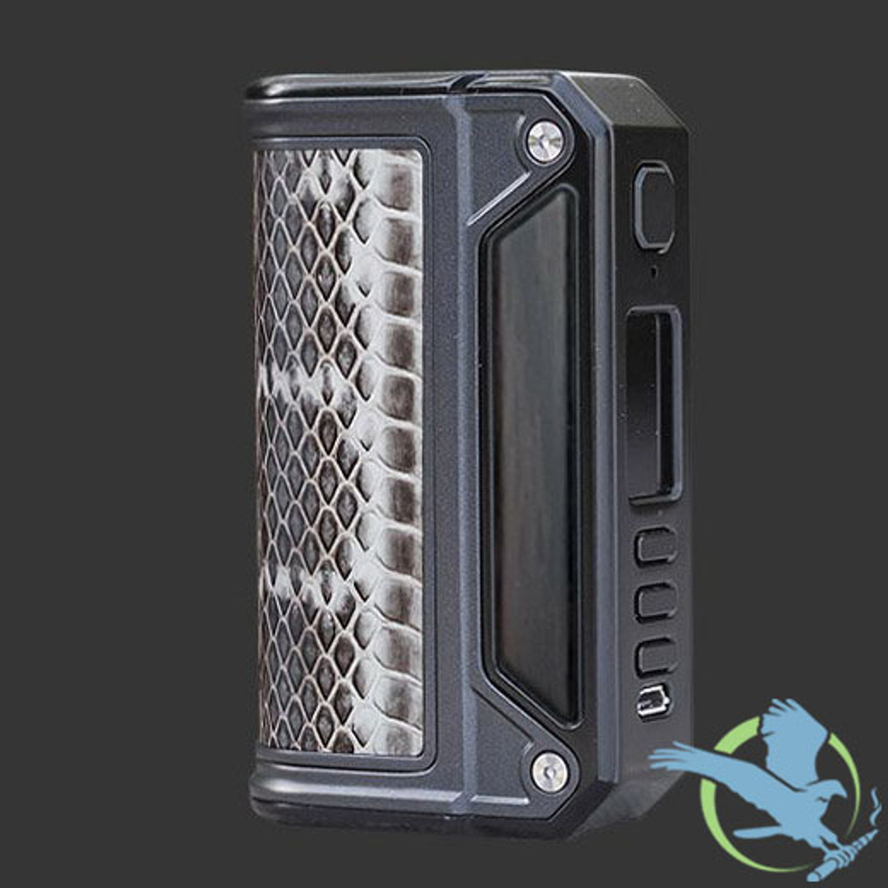 snake skin therion dna 75c box mod black frame with wood inlay by lost vape regulated devices snake skin therion dna 75c box mod black frame with wood inlay by lost vape regulated devices