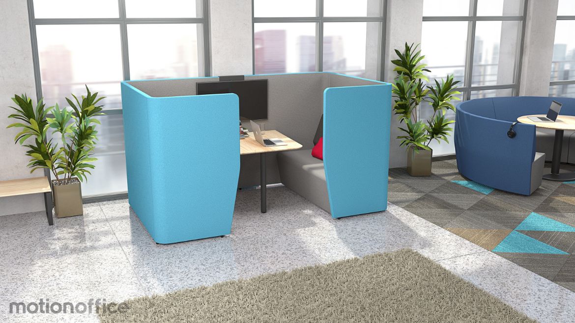 Activity Based Working with Two Person Blue Pod and Lounge Seating