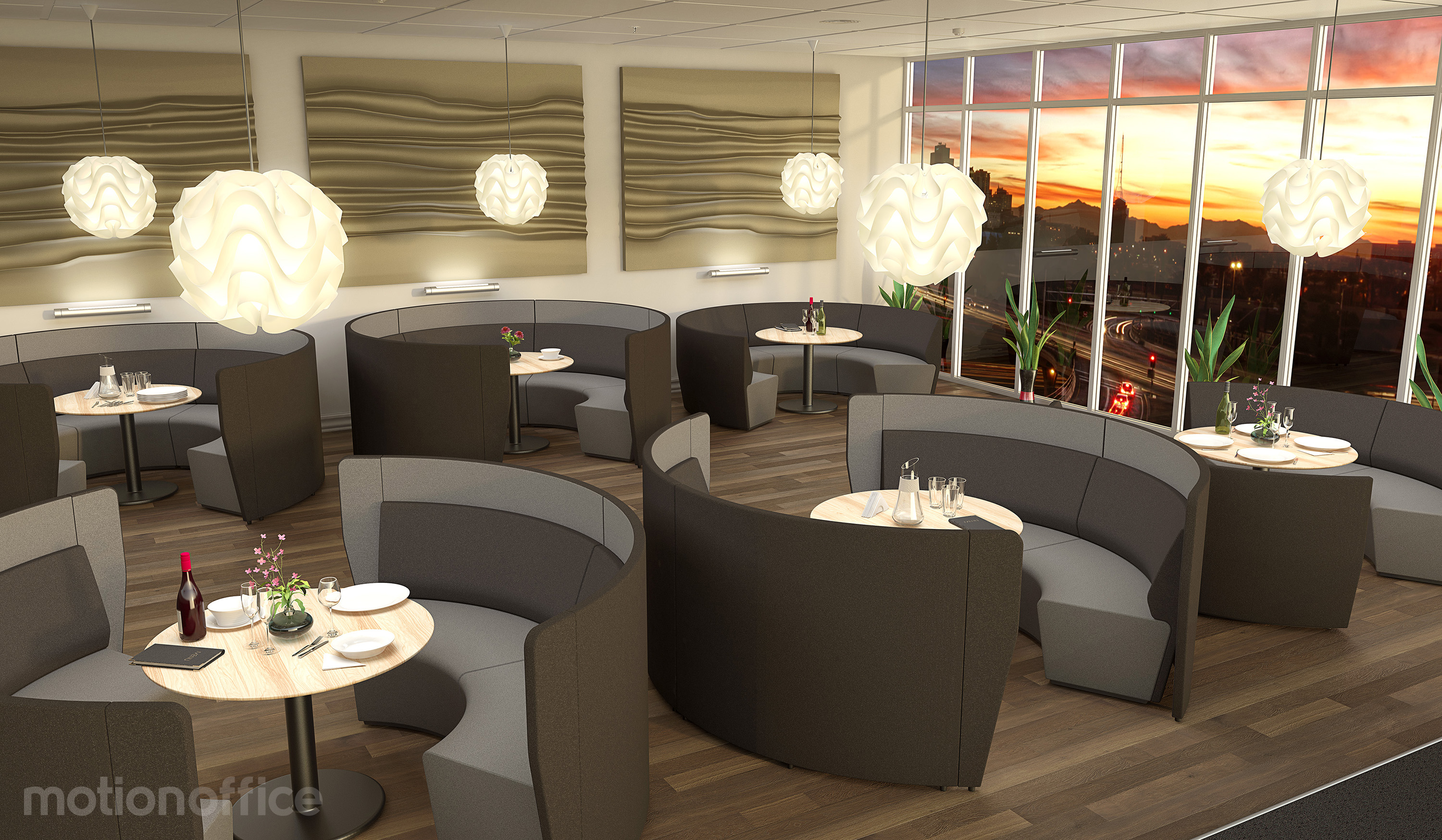 Activity Based Working Breakout and Eating Setting with Grey Pods and Lounges Activity Based Working Breakout and Eating Setting with Grey Pods and Lounges