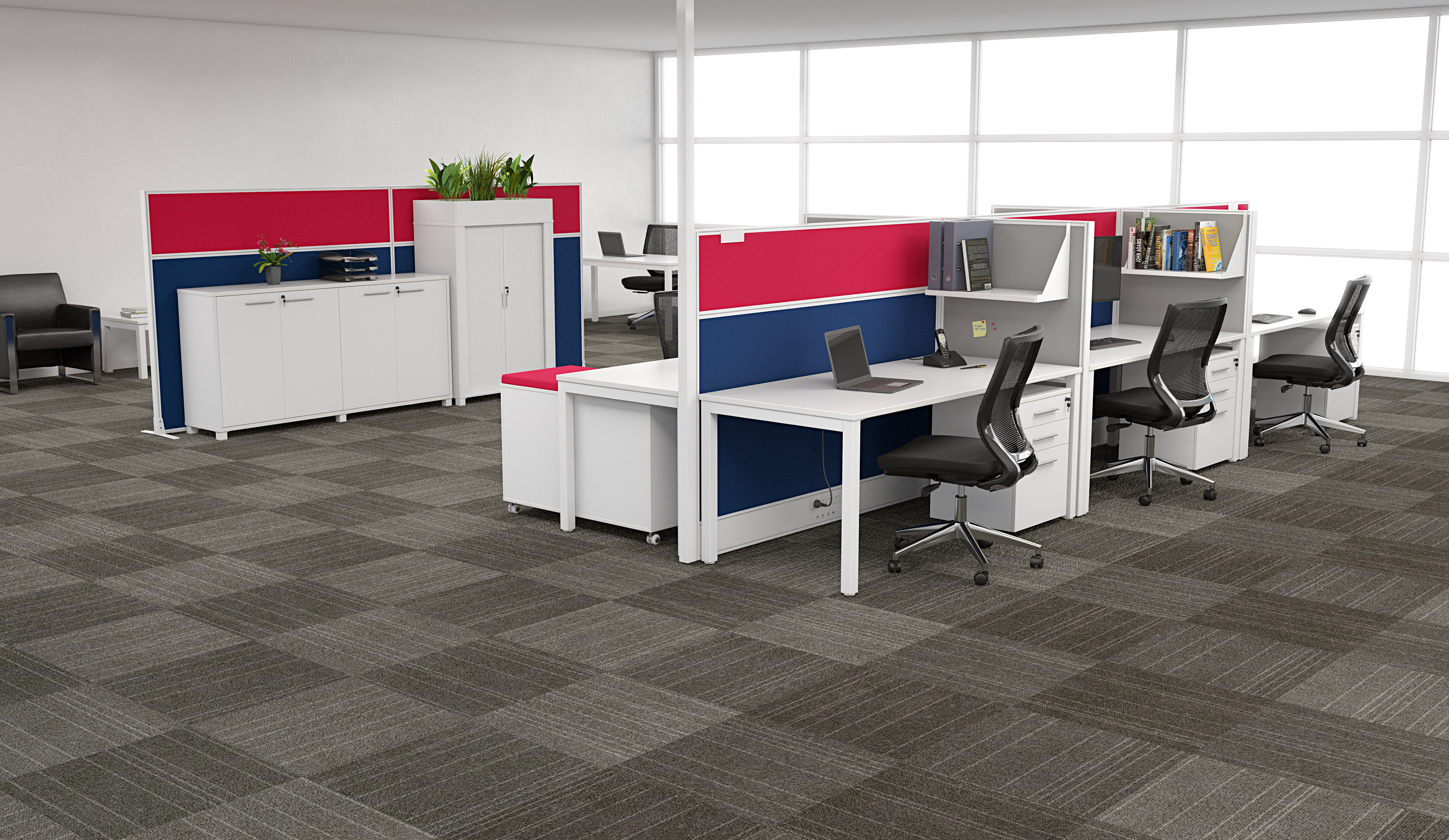 Open Plan Office Setting with a 6 Person Workstations an Privacy Screens Open Plan Office Setting with a 6 Person Workstations an Privacy Screens