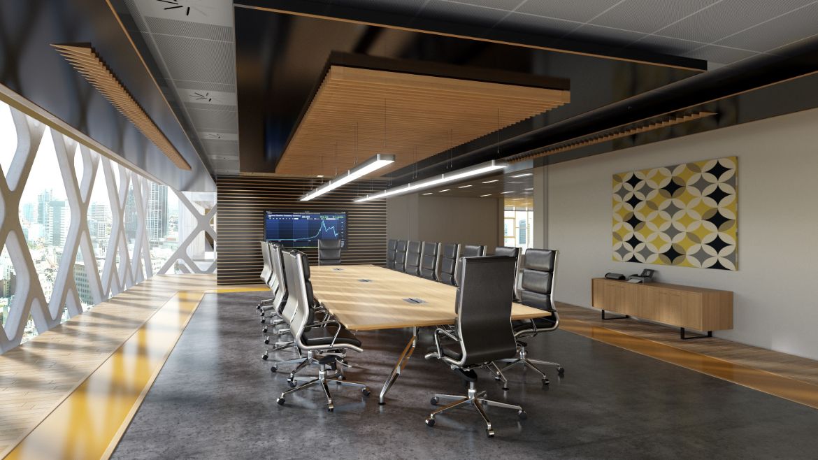 Modern Boardroom with 20 Person Boadroom Table and Black Executive Chairs Modern Boardroom with 20 Person Boadroom Table and Black Executive Chairs