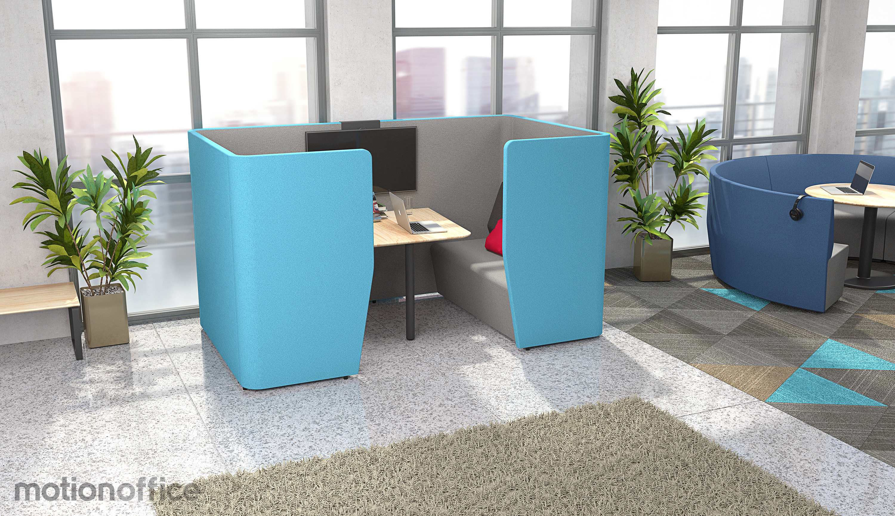 Activity Based Working with Two Person Blue Pod and Lounge Seating Activity Based Working with Two Person Blue Pod and Lounge Seating