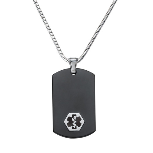 Divoti Custom Engraved Chic Black & Silver 316L Medical Alert Necklace-Dog Tag-24 Stainless Snake Chain Divoti Custom Engraved Chic Black & Silver 316L Medical Alert Necklace-Dog Tag-24 Stainless Snake Chain
