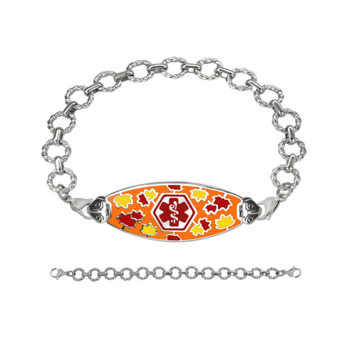 Divoti Custom Engraved 316L Serene Maple Medical Alert Bracelet for Women w/Stainless Fancy Link Chain Divoti Custom Engraved 316L Serene Maple Medical Alert Bracelet for Women w/Stainless Fancy Link Chain