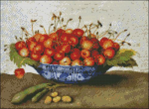 Chinese Plate with Cherries and Bean Pods