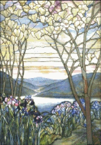Magnolias and Irises Stained Glass