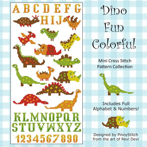 Dinosaur Fun Colorful Cross Stitch