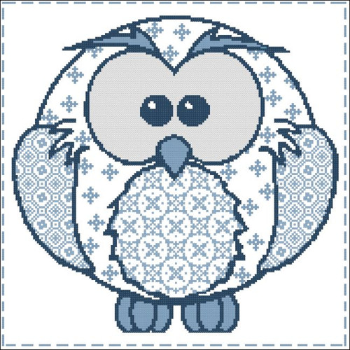 Owl Patchwork Soft Blues