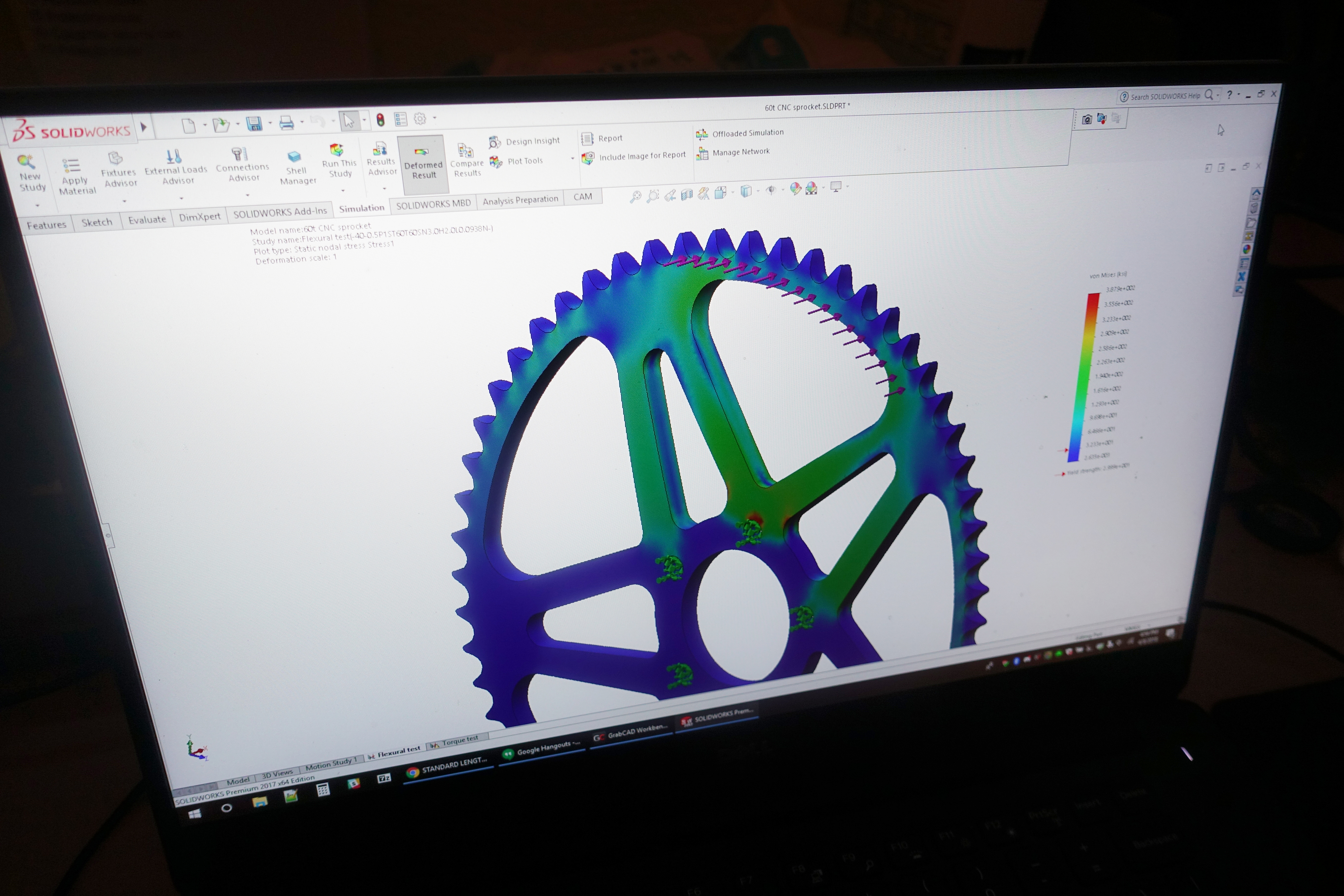 Mechanical strength testing of custom Luna Cycle 60-tooth sprocket in CAD