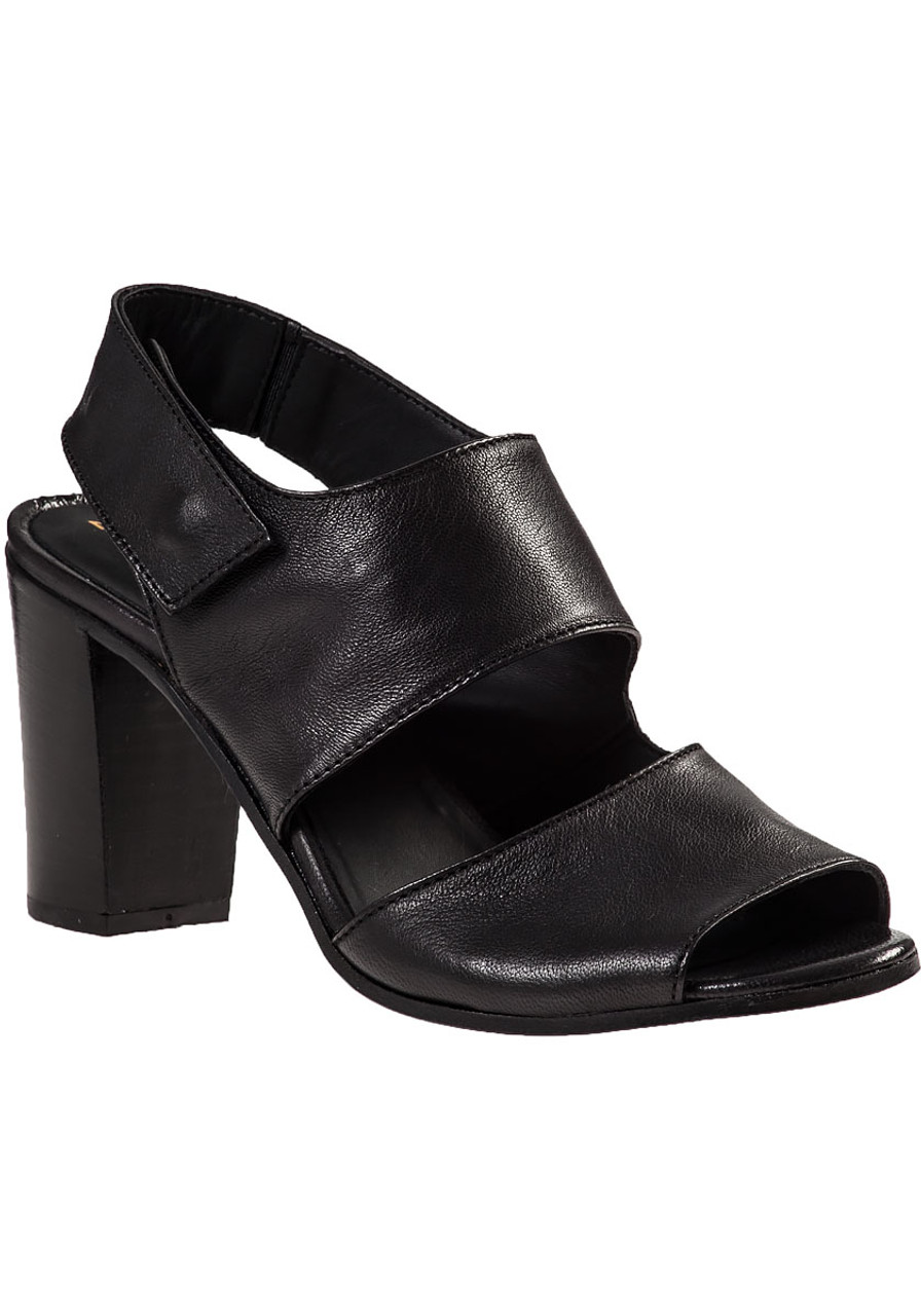 Block Heel Sandal Black Leather - Jildor Shoes