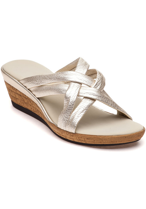 Camy Platinum Leather Wedge - Jildor Shoes