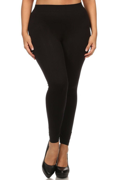 Front side image of Black Full Length Nylon Spandex Leggings - Plus Size Front side image of Black Full Length Nylon Spandex Leggings - Plus Size