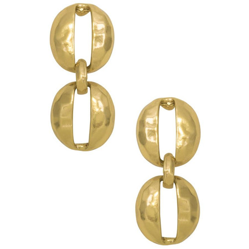 Cut Out Oval Pendant Earrings in 24k Gold-plate