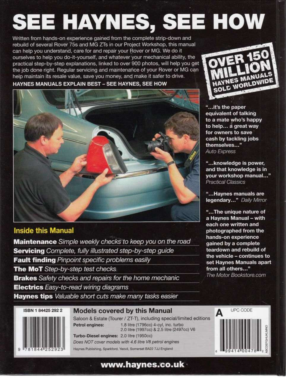 ... Rover 75 & MG ZT Workshop Manual Back Cover