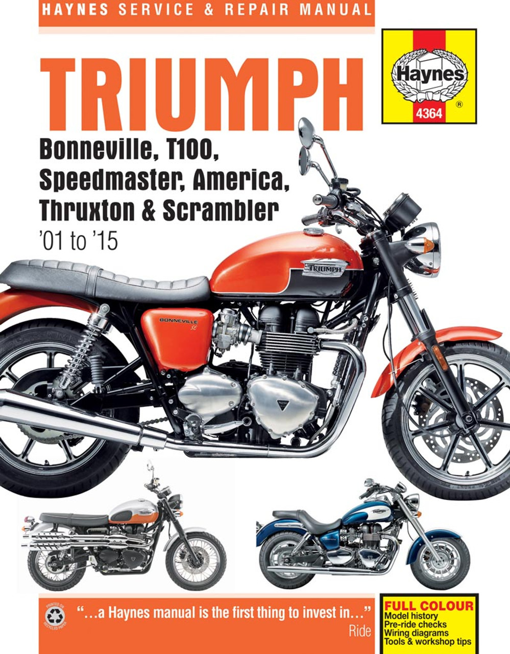 Triumph Bonneville T100 Speedmaster America Thruxton Scrabmler Workshop Manual ...