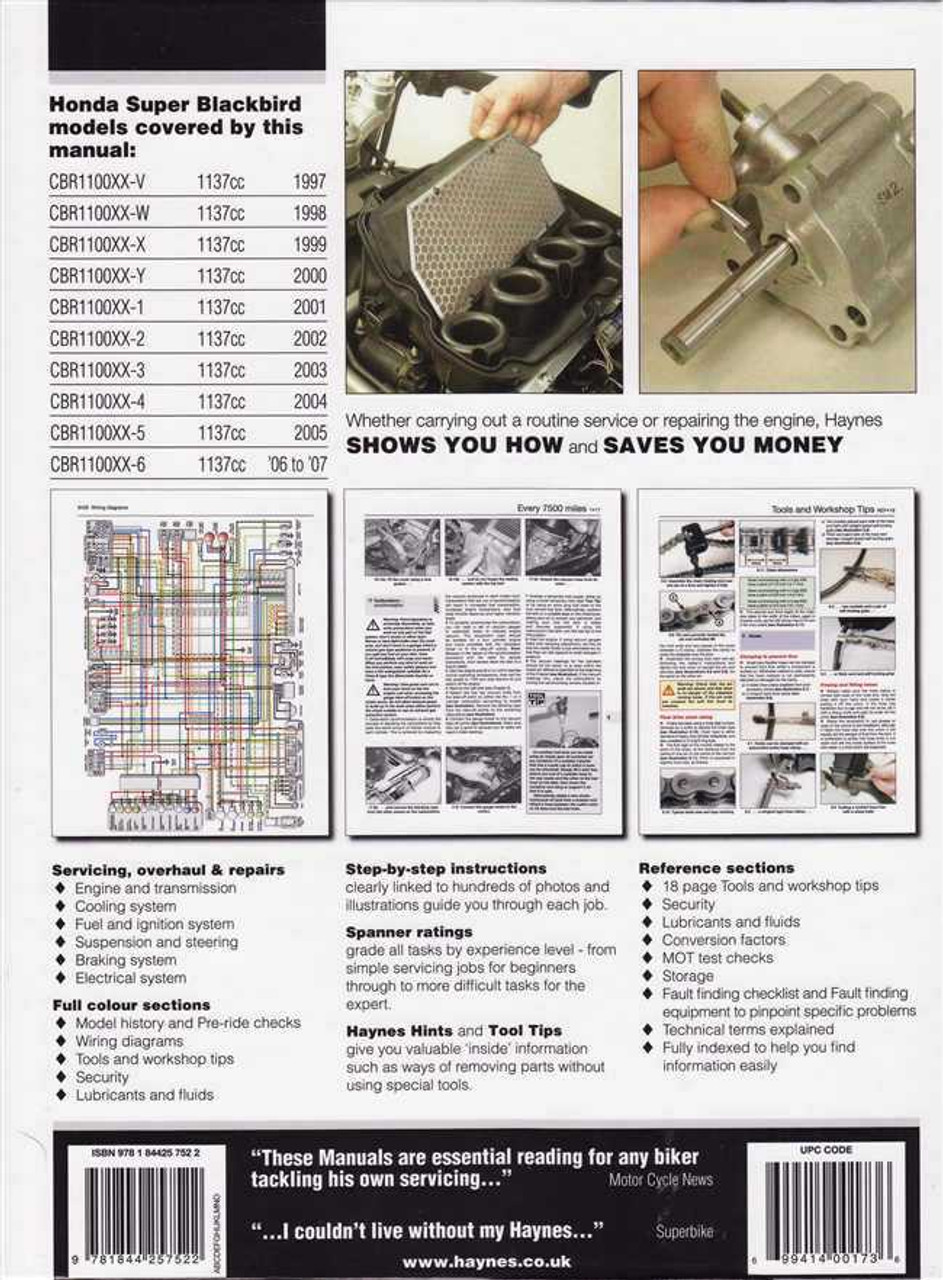 honda cbr1100xx super blackbird 1997 2007 workshop manual