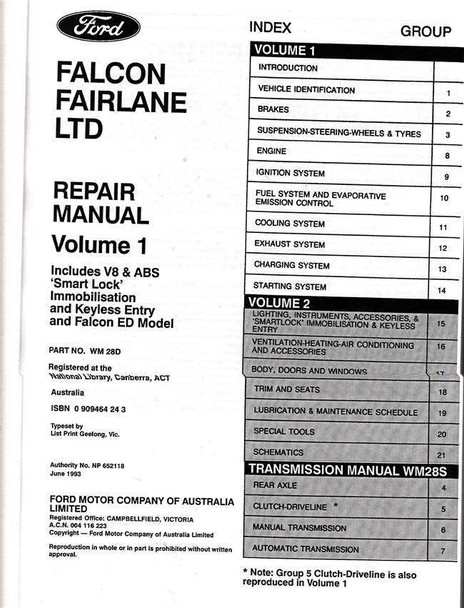 Ford Falcon and Fairlane LTD Workshop Manual
