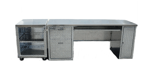 Diamond Plate Office Desk With Two Pieces Man Cave Custom Cabinets Diamond Plate 2 Piece Desk Set