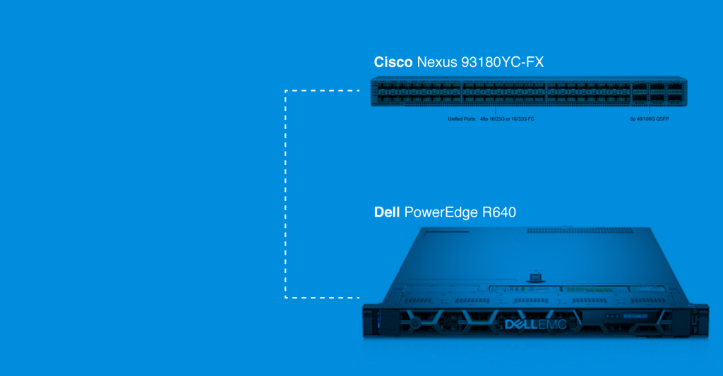 Cisco Nexus 93180YC-FX to Dell R640 using FluxLight.com SFP-10G-SR-S-FL optical transceiver and fiber jumper cables.