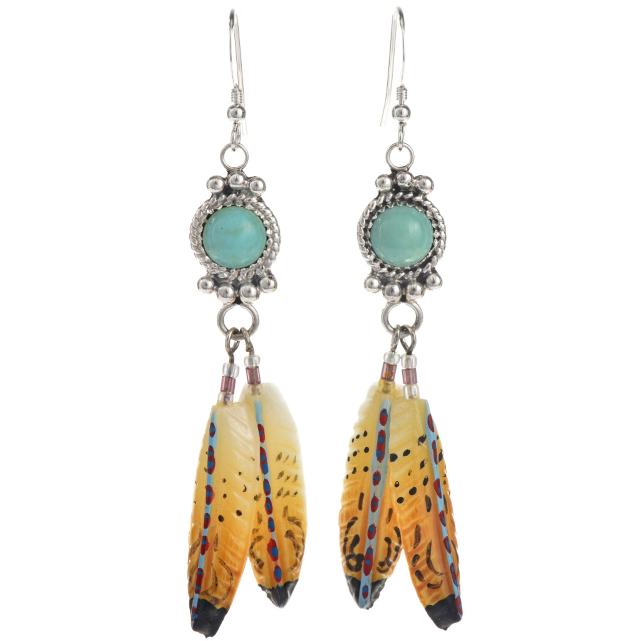 Turquoise Feather Dangle Earrings 22070