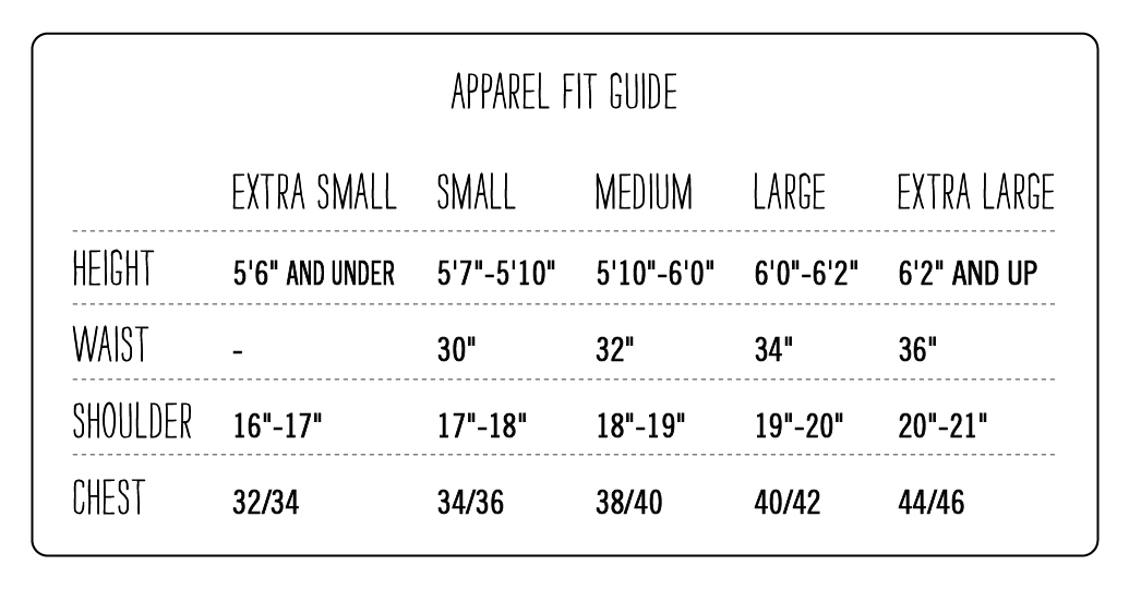Poler Apparel Size Guide