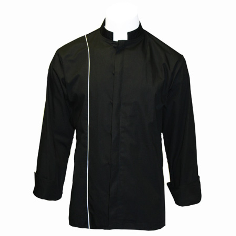 Vanguard Chef Coat in Black Poplin with White Cording