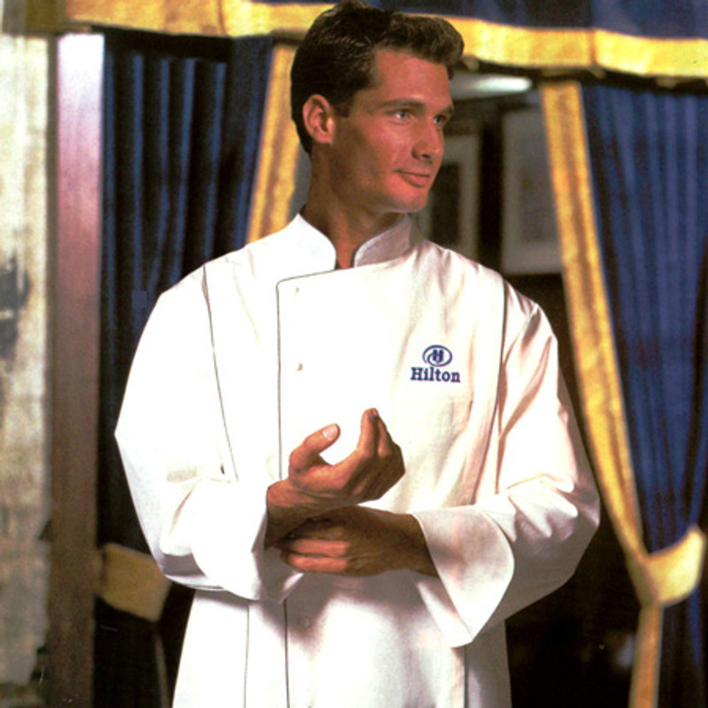 Milan Chef Coat in White Egyptian Cotton with Gray Cording