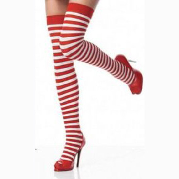 Thigh High Striped Stocking - Red & Green