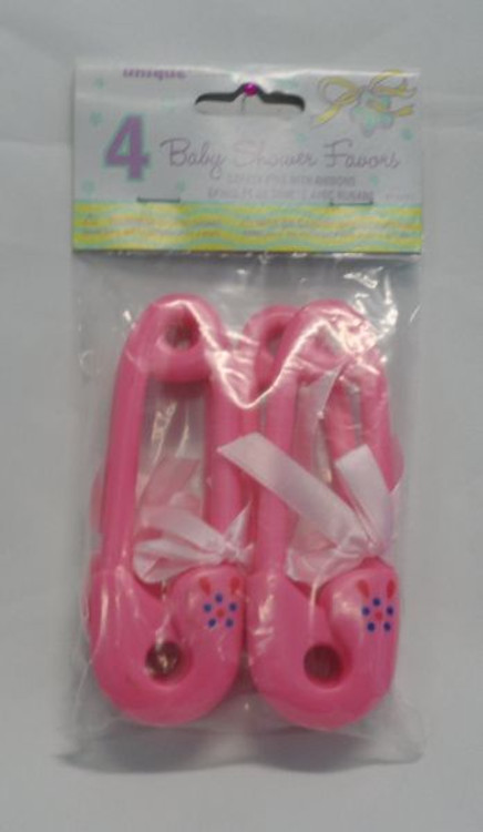 Baby Safety Pin with Ribbon - 4.5" - Pink