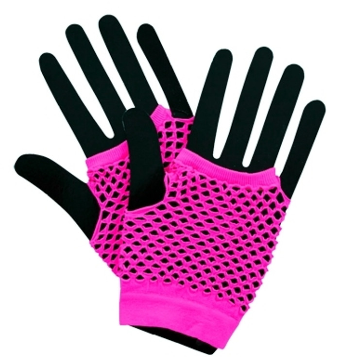 Fishnet Fingerless Gloves Short - Neon Pink