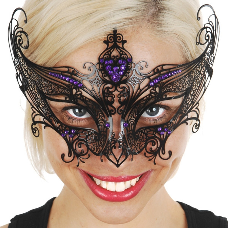 Champagne Metal Eye Mask with Purple Jewels