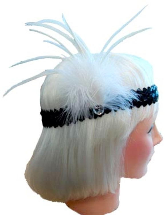 1920s Sequin Headband - White/Black