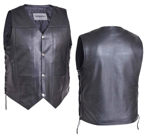Men's Motorcycle Riding Leather Vest, Ten Pocket Men's Motorcycle Riding Leather Vest, Ten Pocket