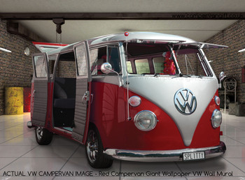 Red Campervan Giant Wallpaper VW Wall Mural - Actual Image Red Campervan Giant Wallpaper VW Wall Mural - Actual Image