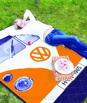 Volkswagen Orange Campervan Quilted Picnic Blanket Volkswagen Orange Campervan Quilted Picnic Blanket