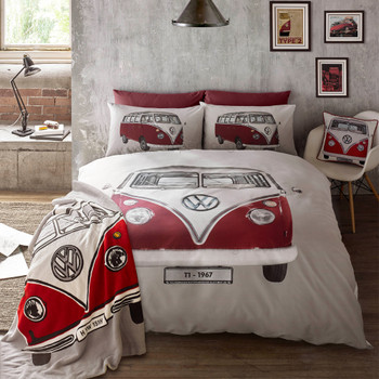 Volkswagen Red Retro T1 Campervan Cushion - Matching Duvet Set and Throw also available. Volkswagen Red Retro T1 Campervan Cushion - Matching Duvet Set and Throw also available.