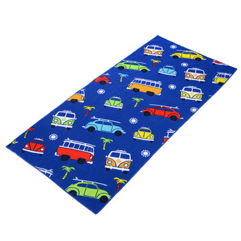 VW Campervan and Beetle Kids Blue Beach Towel VW Campervan and Beetle Kids Blue Beach Towel