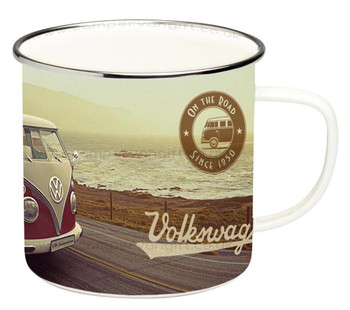 VW T1 Campervan Beach Highway Enamel Tin Mug VW T1 Campervan Beach Highway Enamel Tin Mug