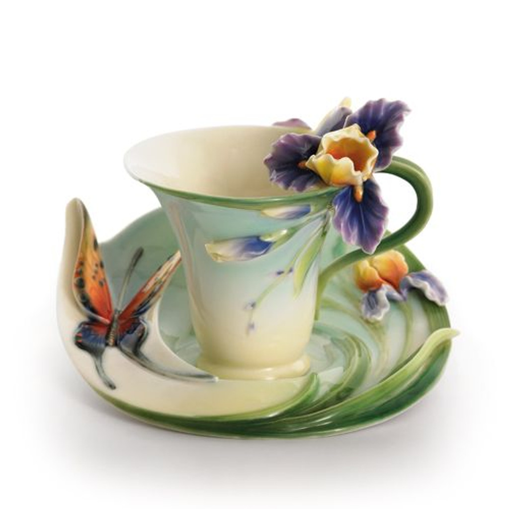 Franz Porcelain Question Mark Butterfly Cup Saucer Set FZ01671 UPC