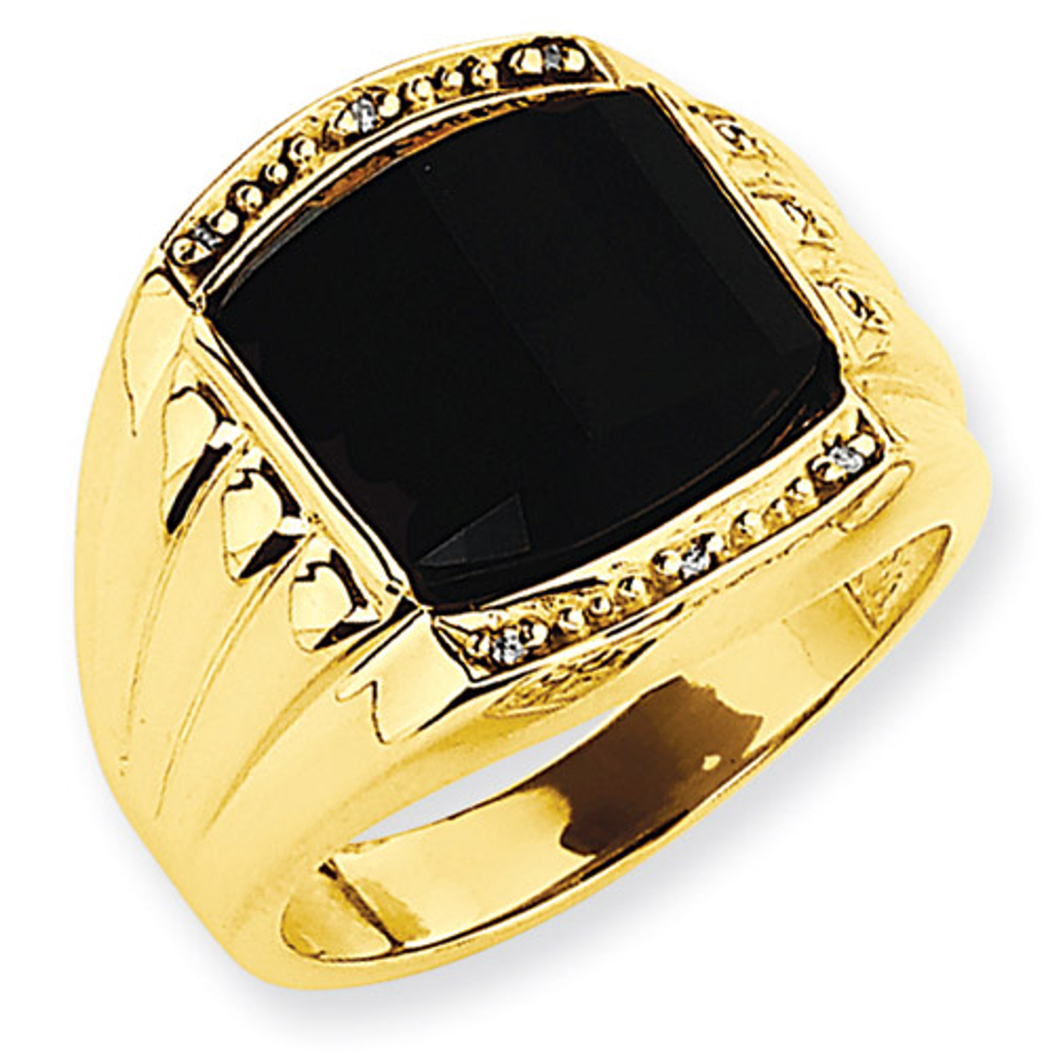 Ridged-Sides Mens Diamond and Onyx Ring Mounting 14k Gold - HomeBello