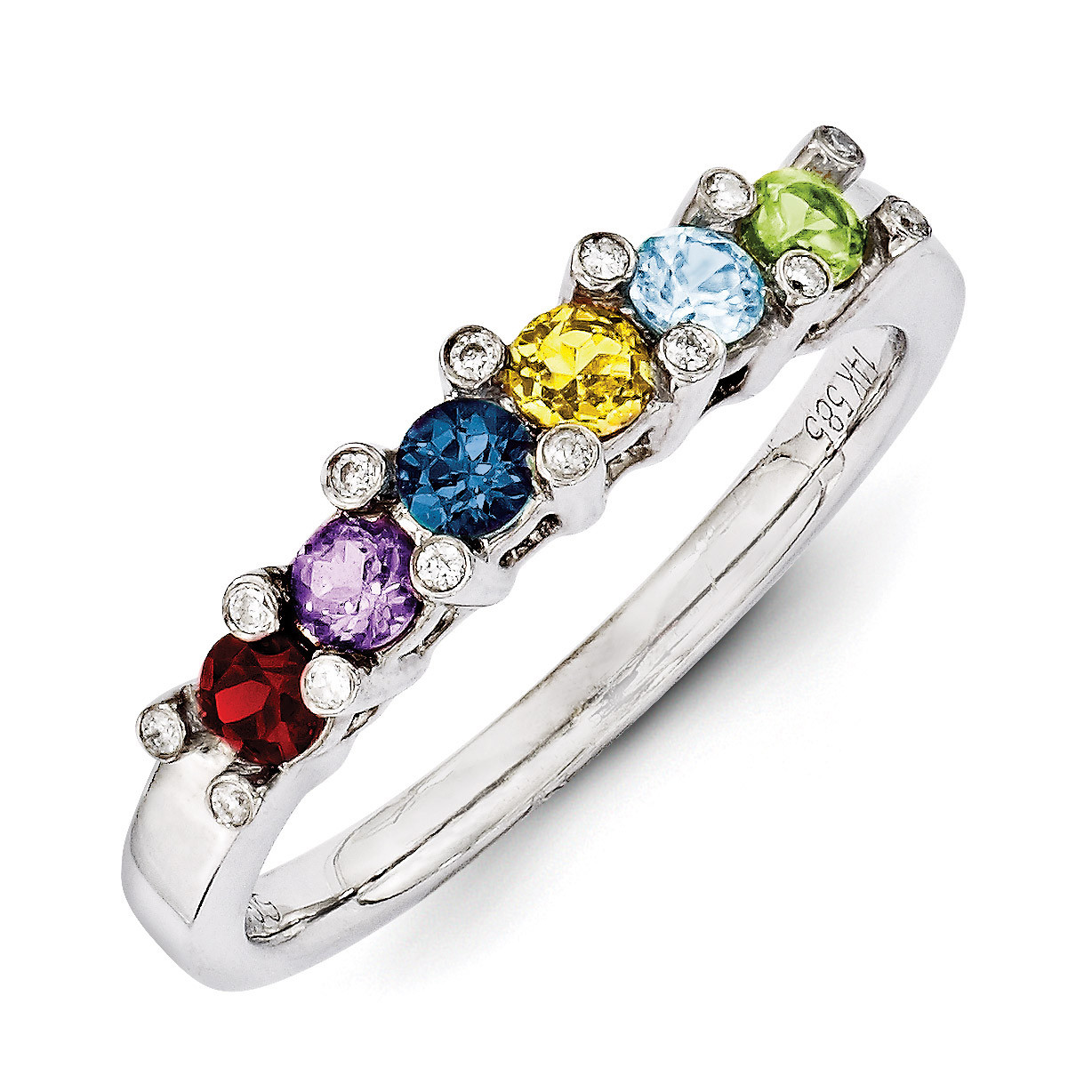6 Birthstones Family Jewelry Diamond SemiSet Ring 14k White Gold HomeBello