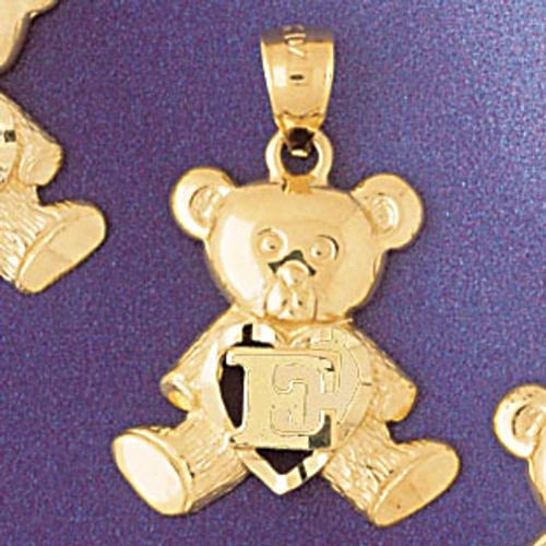 Initial E Teddy Bear Pendant Necklace Charm Bracelet in Gold or Silver 9580e