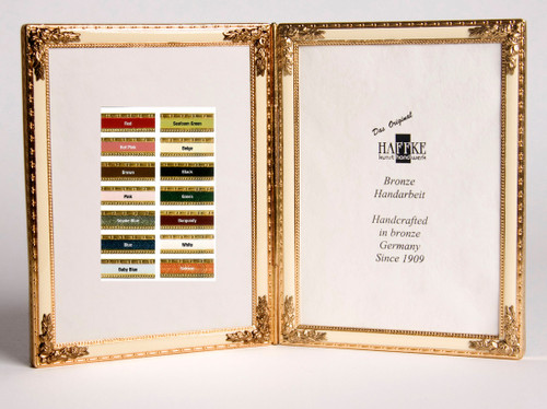 Haffke Bronze Enamel Double Picture Frame with Rose 2.5 x 3.5 Inch
