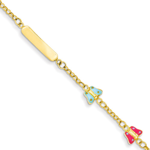 Enameled Butterflies Baby Child ID Bracelet 14k Gold Polished BID59-6