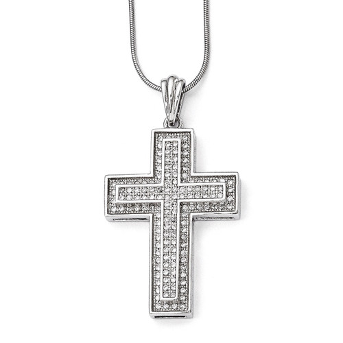 Cross Necklace Sterling Silver & Cubic Zirconia Polished QMP297-18