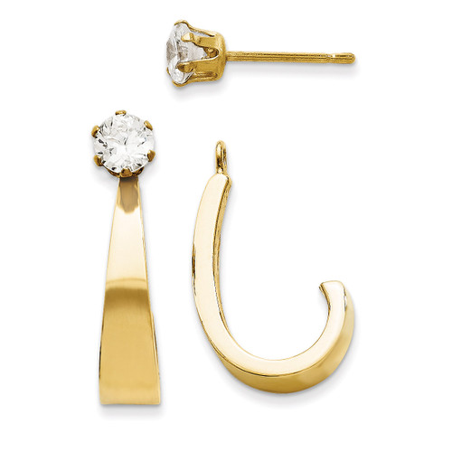 J Hoop with Cubic Zirconia Stud Earring Jackets 14k Gold YE1482 UPC: 730703610670