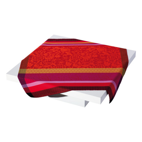 Le Jacquard Francais Provence Enduite Strawberry Coated tablecloth 69 x 69 Inch