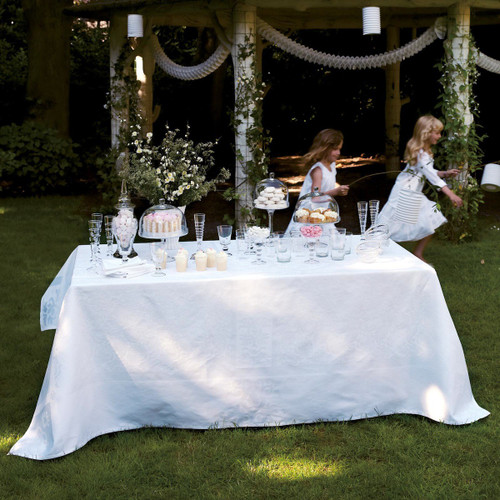 Le Jacquard Francais Siena Blanc White Tablecloth 69 x 149 Inch