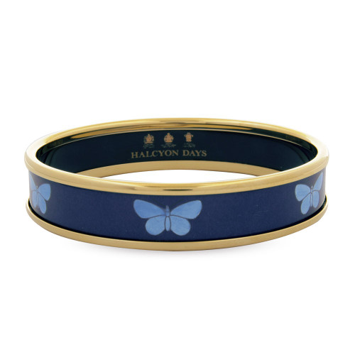 Halcyon Days 1Cm Blue Butterfly On Navy Push On Bangle Medium PBBLB1110GM